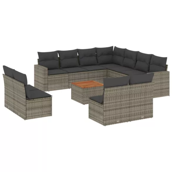 12 részes szürke polyrattan kerti ülőgarnitúra párnákkal