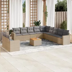   12 részes vegyes bézs polyrattan kerti ülőgarnitúra párnákkal