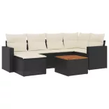 7 részes fekete polyrattan kerti ülőgarnitúra párnával