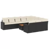 11 részes fekete polyrattan kerti ülőgarnitúra párnákkal