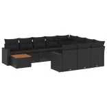 11 részes fekete polyrattan kerti ülőgarnitúra párnákkal