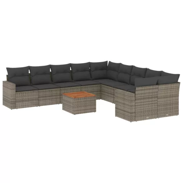 11 részes szürke polyrattan kerti ülőgarnitúra párnákkal