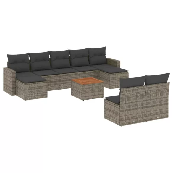 10 részes szürke polyrattan kerti ülőgarnitúra párnákkal