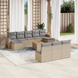   11részes vegyes bézs polyrattan kerti ülőgarnitúra párnákkal
