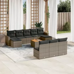   11 részes szürke polyrattan kerti ülőgarnitúra párnákkal