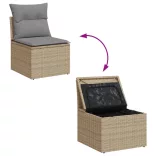 11részes vegyes bézs polyrattan kerti ülőgarnitúra párnákkal