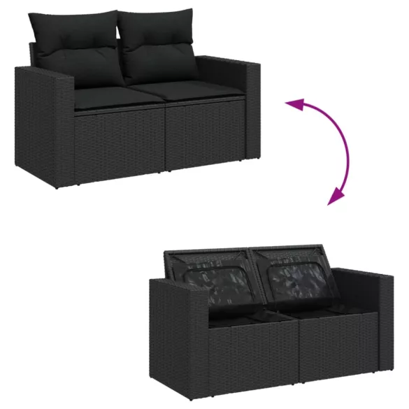 12 részes fekete polyrattan kerti ülőgarnitúra párnákkal