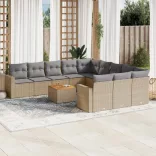 12 részes vegyes bézs polyrattan kerti ülőgarnitúra párnákkal