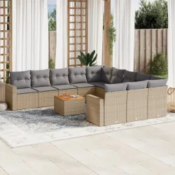   12 részes vegyes bézs polyrattan kerti ülőgarnitúra párnákkal
