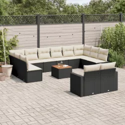   13 részes fekete polyrattan kerti ülőgarnitúra párnákkal