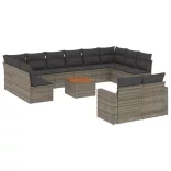13 részes szürke polyrattan kerti ülőgarnitúra párnákkal
