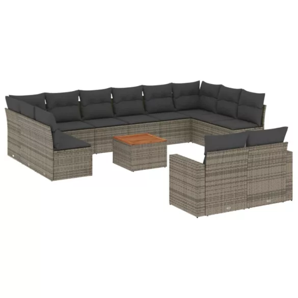 13 részes szürke polyrattan kerti ülőgarnitúra párnákkal