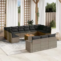   14 részes szürke polyrattan kerti ülőgarnitúra párnákkal