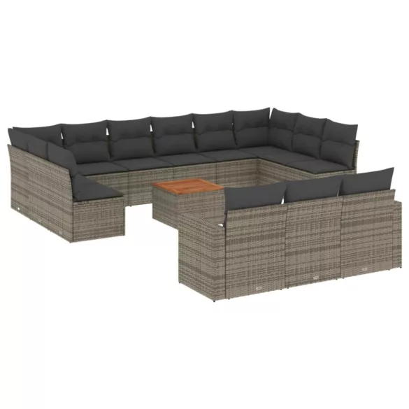 14 részes szürke polyrattan kerti ülőgarnitúra párnákkal