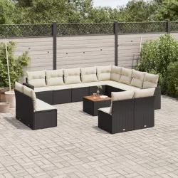   13 részes fekete polyrattan kerti ülőgarnitúra párnákkal