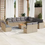 14 részes vegyes bézs polyrattan kerti ülőgarnitúra párnával