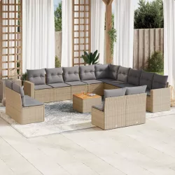   14 részes vegyes bézs polyrattan kerti ülőgarnitúra párnával