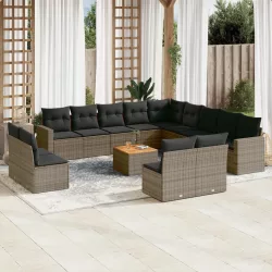   14 részes szürke polyrattan kerti ülőgarnitúra párnákkal