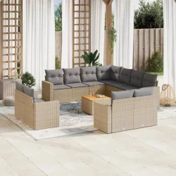   12 részes vegyes bézs polyrattan kerti ülőgarnitúra párnákkal