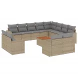 13részes vegyes bézs polyrattan kerti ülőgarnitúra párnákkal