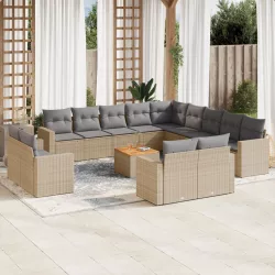   14 részes vegyes bézs polyrattan kerti ülőgarnitúra párnával