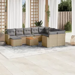   11részes vegyes bézs polyrattan kerti ülőgarnitúra párnákkal