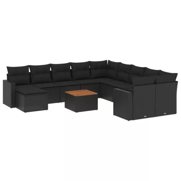 12 részes fekete polyrattan kerti ülőgarnitúra párnákkal