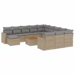 13részes vegyes bézs polyrattan kerti ülőgarnitúra párnákkal