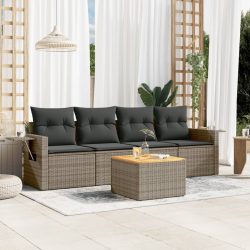   5 részes szürke polyrattan kerti ülőgarnitúra párnákkal