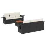 7 részes fekete polyrattan kerti ülőgarnitúra párnával
