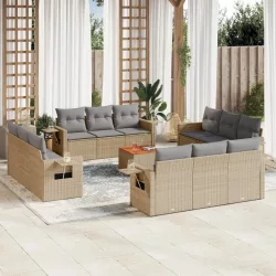   13részes vegyes bézs polyrattan kerti ülőgarnitúra párnákkal