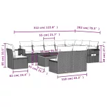 11 részes fekete polyrattan kerti ülőgarnitúra párnákkal