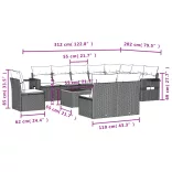 11 részes fekete polyrattan kerti ülőgarnitúra párnákkal