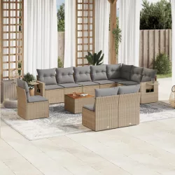   11részes vegyes bézs polyrattan kerti ülőgarnitúra párnákkal