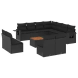 12 részes fekete polyrattan kerti ülőgarnitúra párnákkal