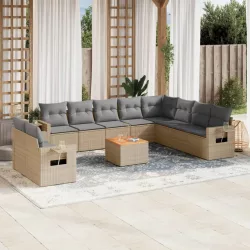   11részes vegyes bézs polyrattan kerti ülőgarnitúra párnákkal