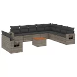 11 részes szürke polyrattan kerti ülőgarnitúra párnákkal