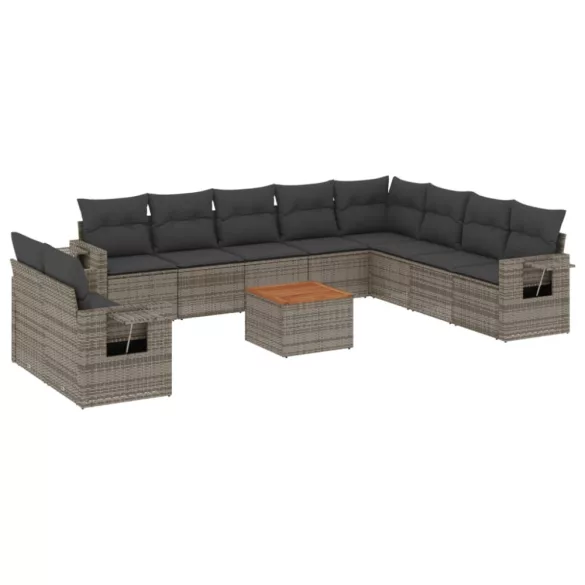 11 részes szürke polyrattan kerti ülőgarnitúra párnákkal