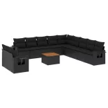 12 részes fekete polyrattan kerti ülőgarnitúra párnákkal