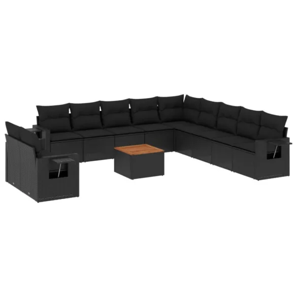 12 részes fekete polyrattan kerti ülőgarnitúra párnákkal