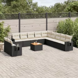   12 részes fekete polyrattan kerti ülőgarnitúra párnákkal