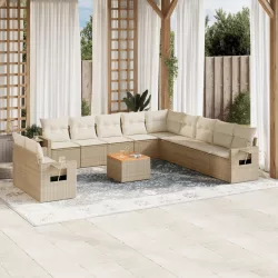   12 részes bézs polyrattan kerti ülőgarnitúra párnákkal