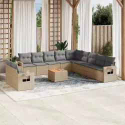  12 részes vegyes bézs polyrattan kerti ülőgarnitúra párnákkal