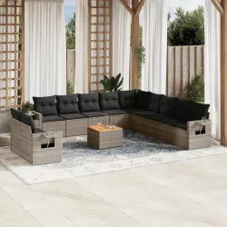   12 részes szürke polyrattan kerti ülőgarnitúra párnákkal