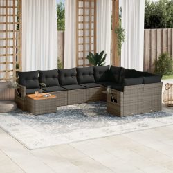   10 részes szürke polyrattan kerti ülőgarnitúra párnákkal