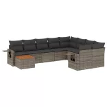 10 részes szürke polyrattan kerti ülőgarnitúra párnákkal