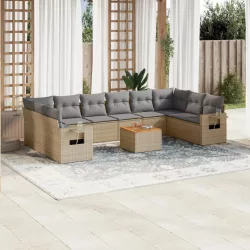   11részes vegyes bézs polyrattan kerti ülőgarnitúra párnákkal