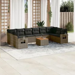   11 részes szürke polyrattan kerti ülőgarnitúra párnákkal