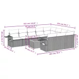 11 részes fekete polyrattan kerti ülőgarnitúra párnákkal