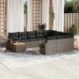 11 részes szürke polyrattan kerti ülőgarnitúra párnákkal